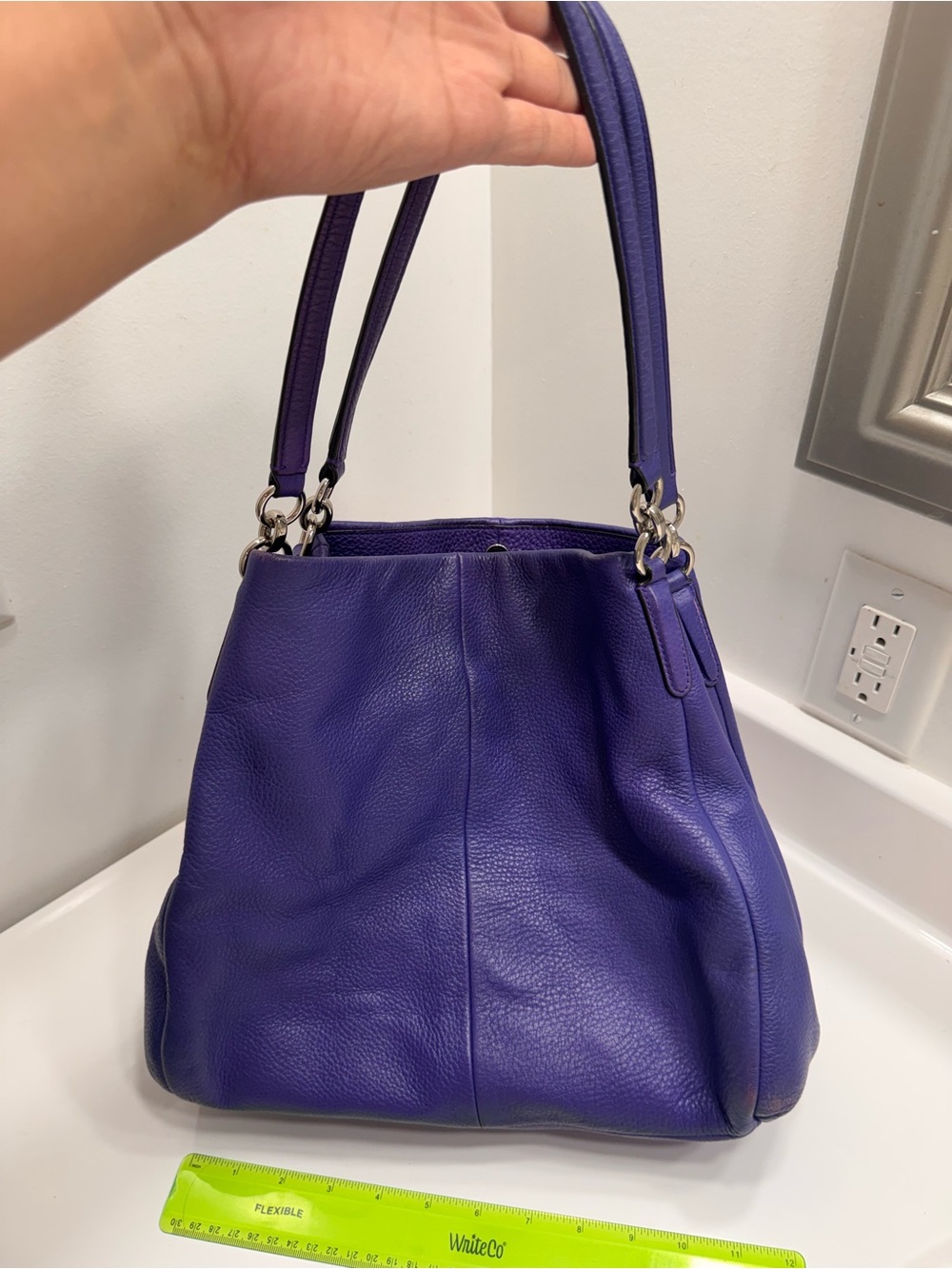 Vibrant Purple Leather Coach Shoulder Bag - Women's Handbag